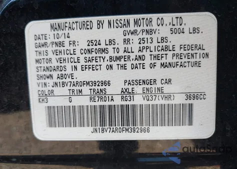 2015 Infiniti Q50 Premium z USA, uszkodzony, nr VIN JN1BV7AR0FM392966